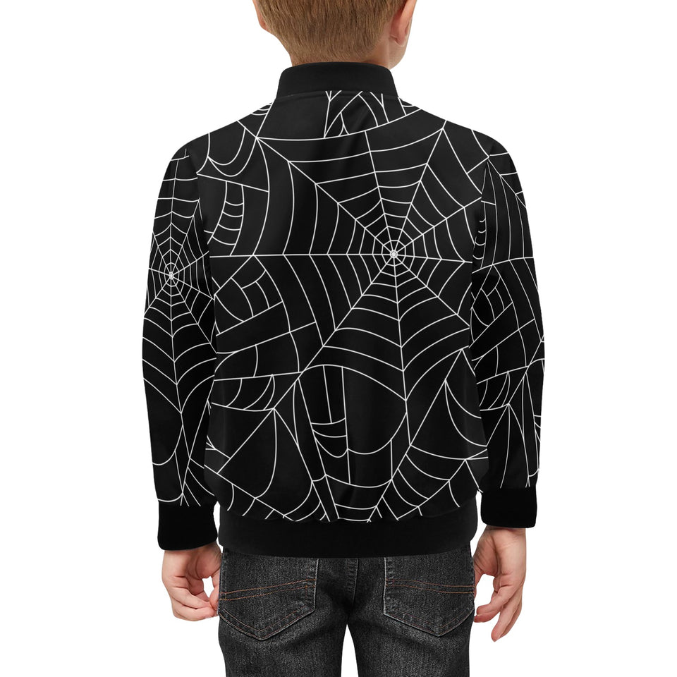 Spider web pattern Black background white cobweb Kids' Boys' Girls' Bomber Jacket