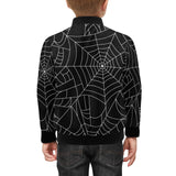 Spider web pattern Black background white cobweb Kids' Boys' Girls' Bomber Jacket