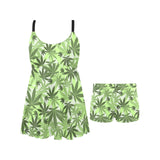 Canabis Marijuana Weed Pattern Print Design 01 Chest Sexy Pleated Two Piece Swim Dress