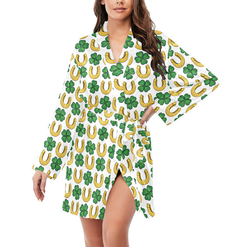 Horseshoes Pattern Print Design 04 Women's Long Sleeve Belted Night Robe