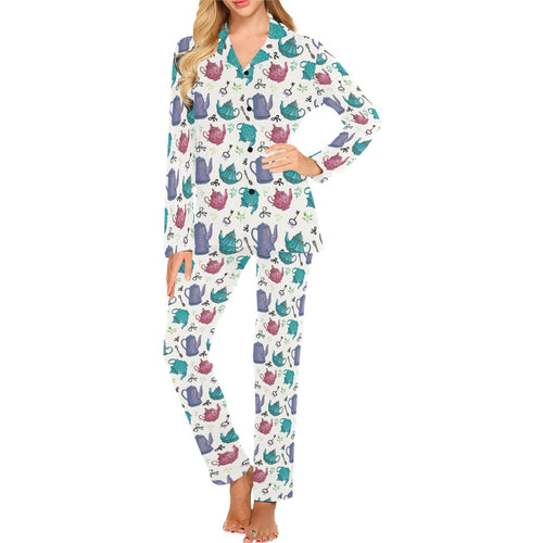 Tea pots Pattern Print Design 05 Women's Long Pajama Set