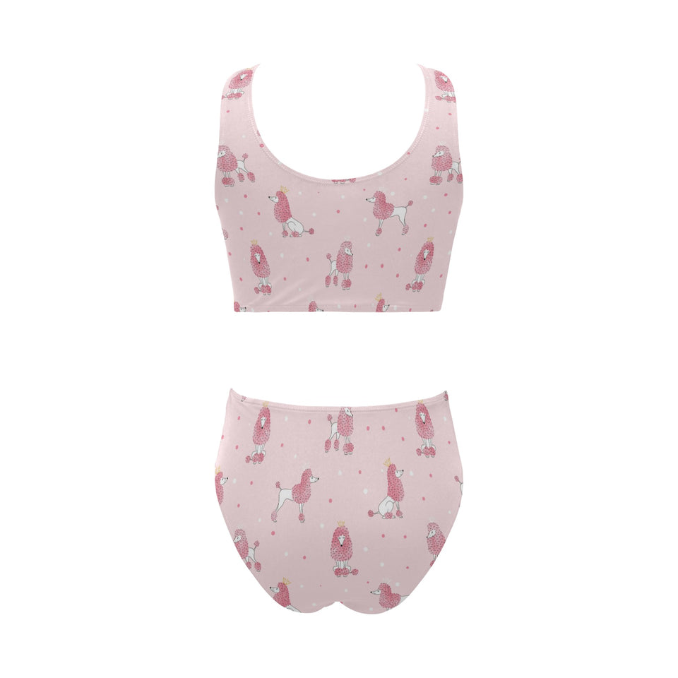 Poodle dog pink color theme Chest Bowknot High Waisted Bikini Swimsuit