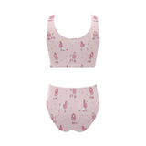 Poodle dog pink color theme Chest Bowknot High Waisted Bikini Swimsuit