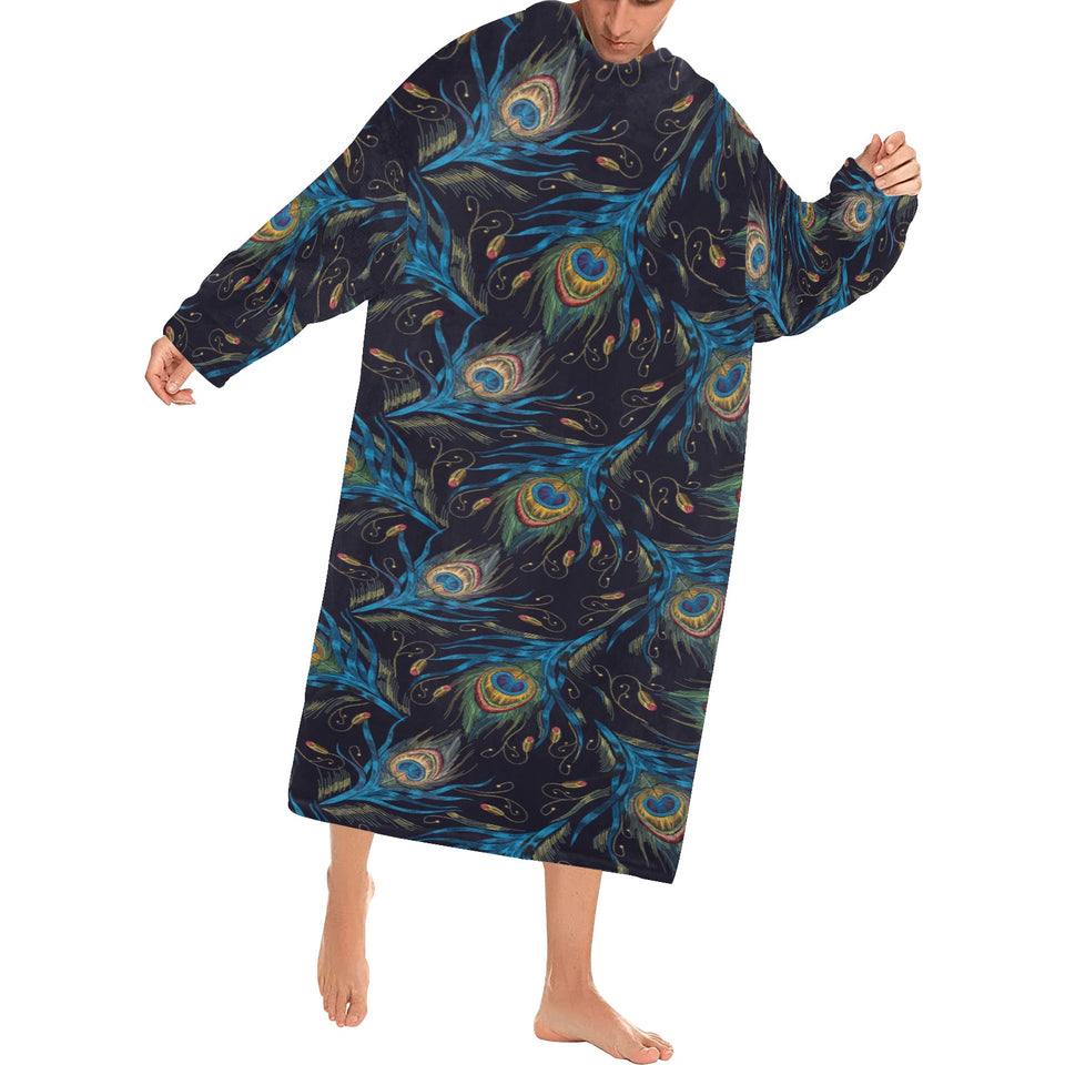 Beautiful peacock feather pattern Blanket Robe with Sleeves