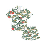 Bonsai red sun japanese pattern Kids' Boys' Girls' V-Neck Short Pajama Set