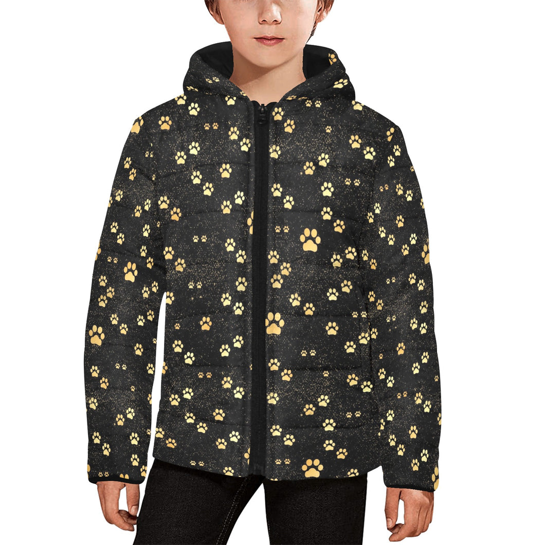 Dog Paws Pattern Print Design 05 Kids' Boys' Girls' Padded Hooded Jacket