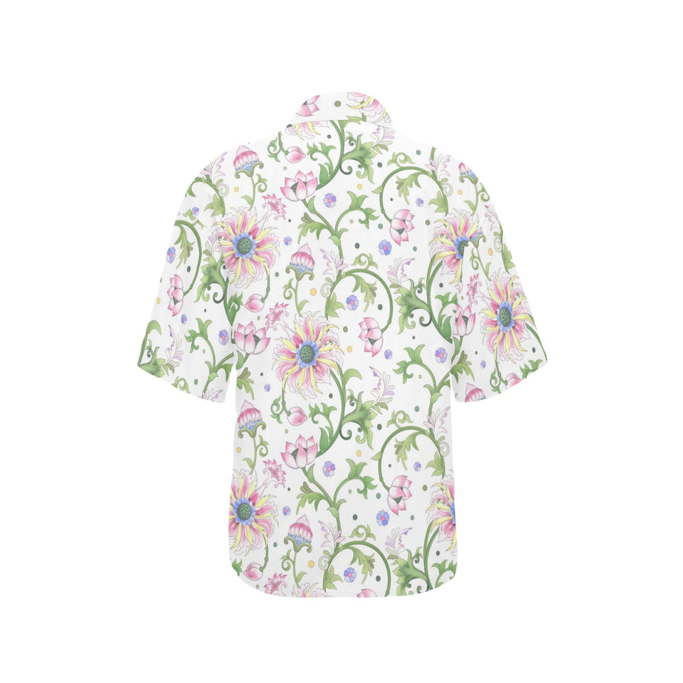 Beautiful pink lotus waterlily leaves pattern Women's All Over Print Hawaiian Shirt
