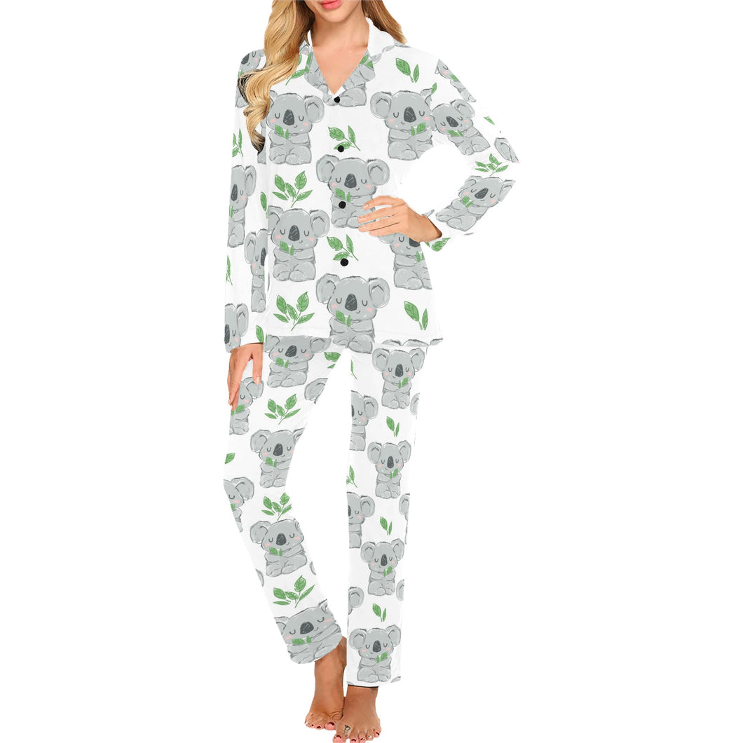 Hand drawn Koala leaves pattern Women's Long Pajama Set