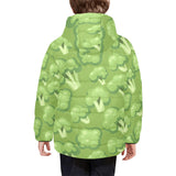 Broccoli pattern green background Kids' Boys' Girls' Padded Hooded Jacket