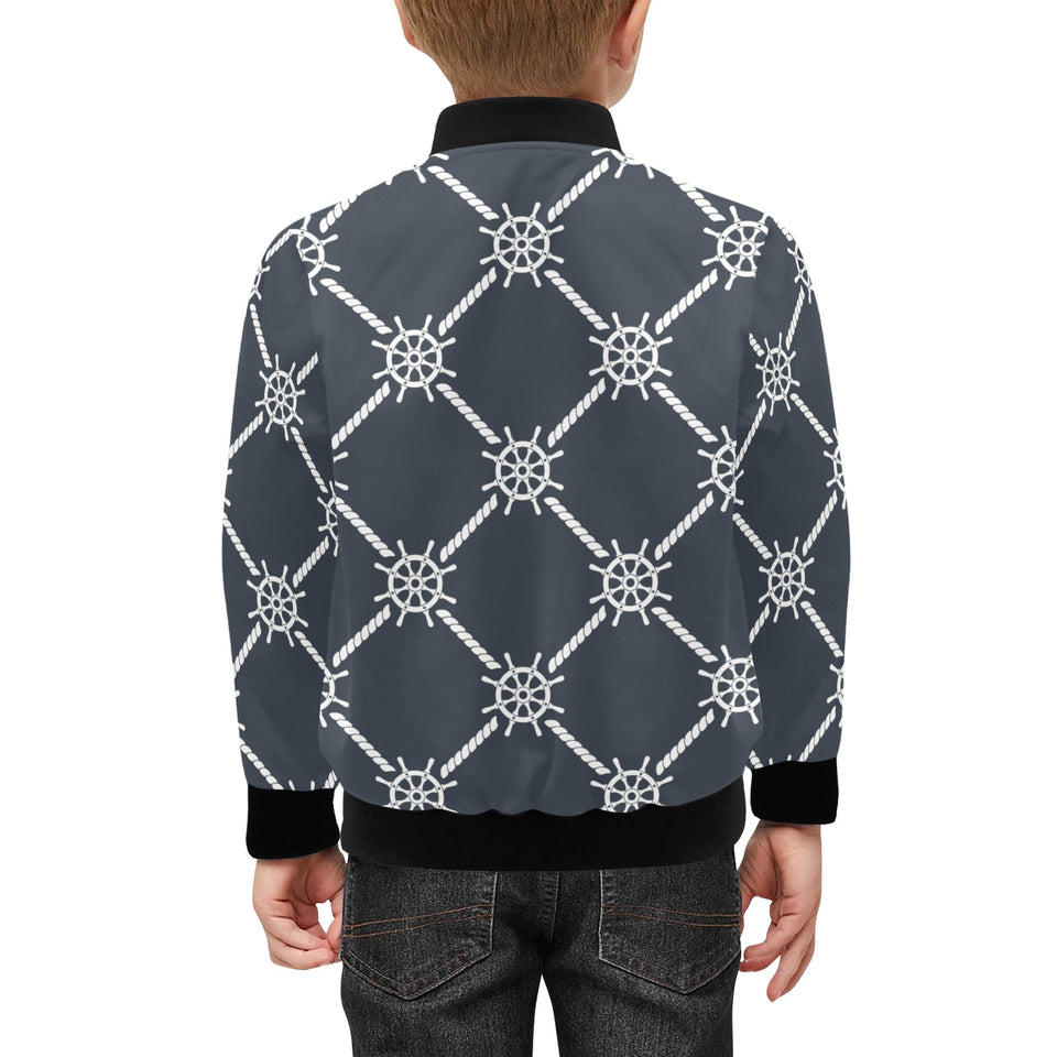 nautical steering wheel rope pattern Kids' Boys' Girls' Bomber Jacket