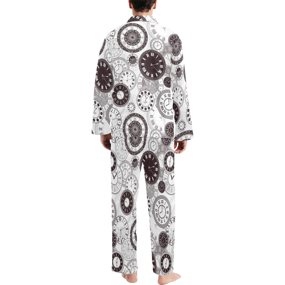 Classic vintage clock pattern Men's Long Pajama Set