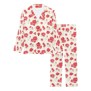 Rose Pattern Print Design 01 Women's Long Pajama Set