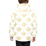 Gold Ornamental lotue waterlily symbol pattern Kids' Boys' Girls' Padded Hooded Jacket