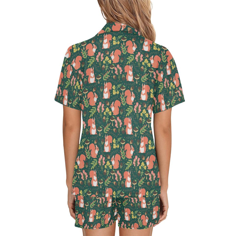 Squirrel Pattern Print Design 03 Women's V-Neck Short Pajama Set