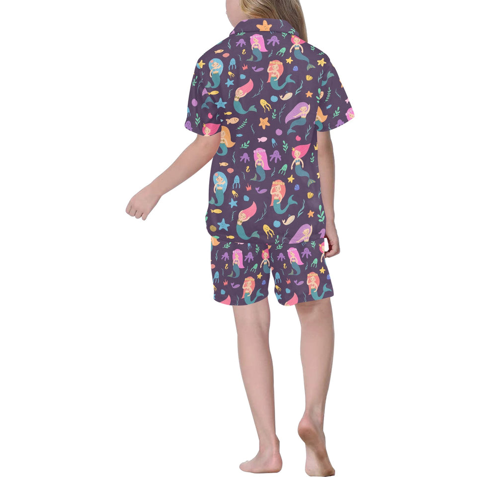 beautiful mermaid Fish jellyfish algae other marin Kids' Boys' Girls' V-Neck Short Pajama Set