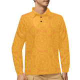 Orange traditional indian element pattern Men's Long Sleeve Polo Shirt