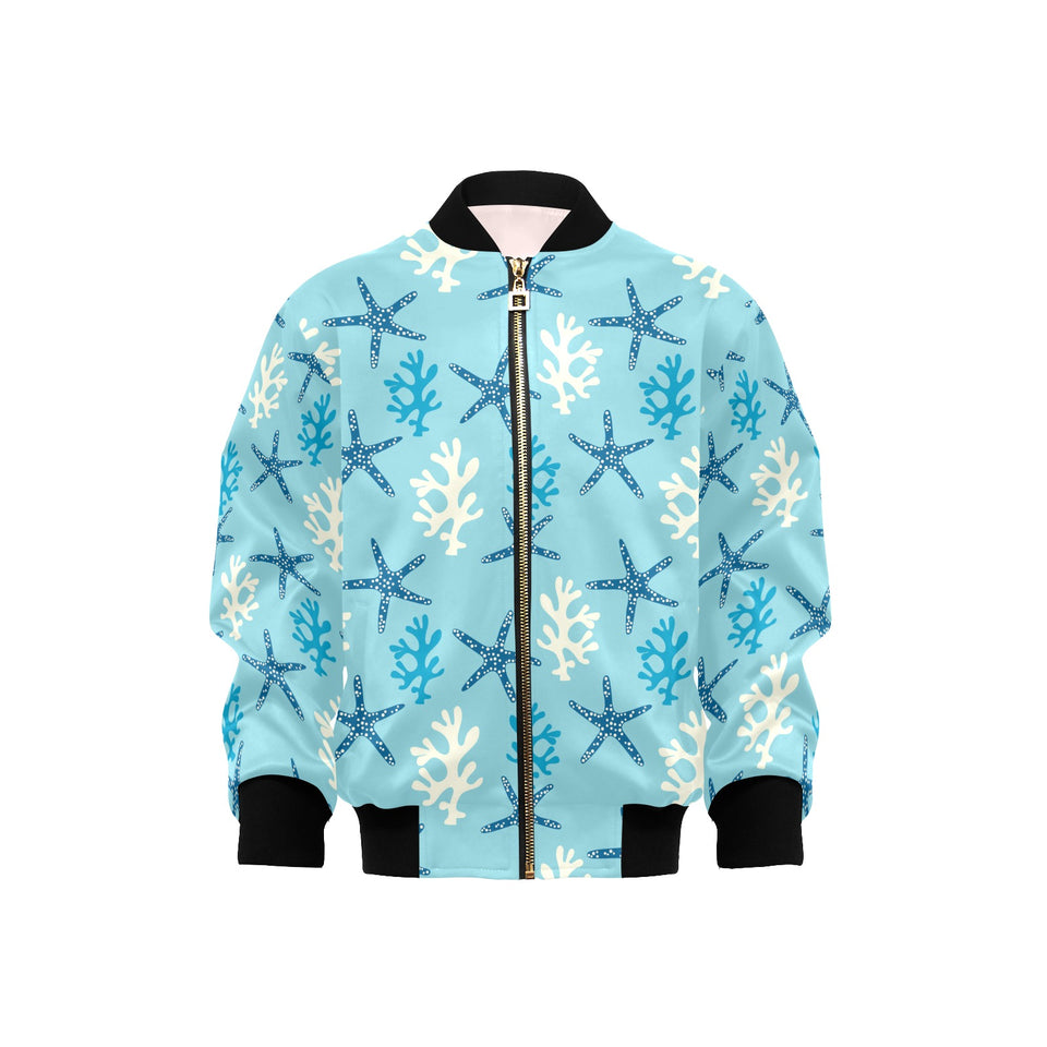 Blue starfish coral reef pattern Kids' Boys' Girls' Bomber Jacket