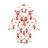 Daruma japanese wooden doll design pattern Women's Long Sleeve Belted Night Robe