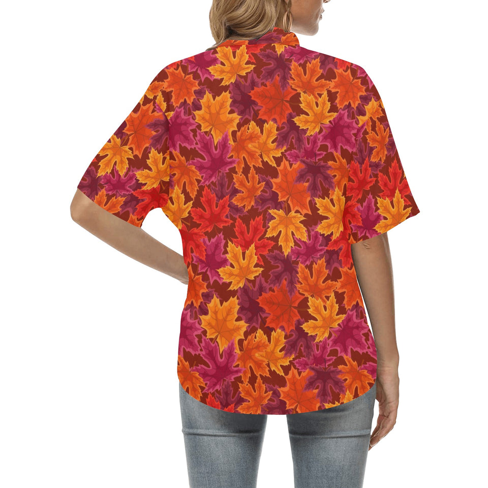 Autumn maple leaf pattern Women's All Over Print Hawaiian Shirt