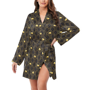 Casino Cards Suits Pattern Print Design 01 Women's Long Sleeve Belted Night Robe