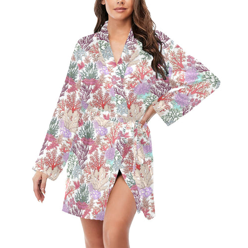 Coral Reef Pattern Print Design 03 Women's Long Sleeve Belted Night Robe