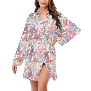 Coral Reef Pattern Print Design 03 Women's Long Sleeve Belted Night Robe