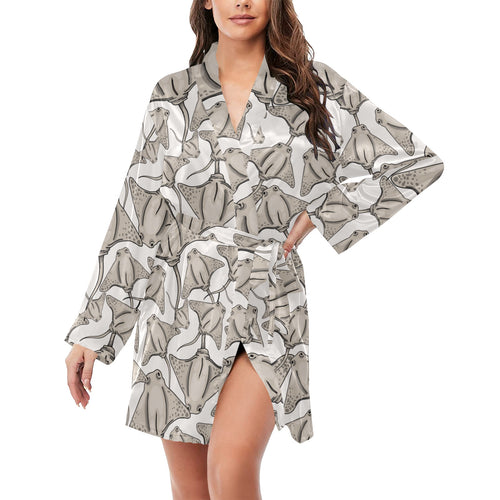 Stingray Pattern Print Design 05 Women's Long Sleeve Belted Night Robe