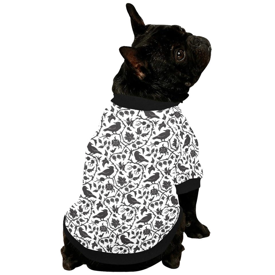 Crow dark floral pattern All Over Print Pet Dog Round Neck Fuzzy Shirt
