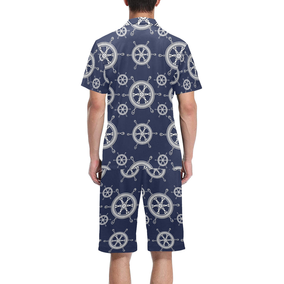 nautical steering wheel design pattern Men's V-Neck Short Pajama Set