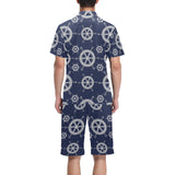 nautical steering wheel design pattern Men's V-Neck Short Pajama Set