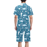Cute shark pattern Men's V-Neck Short Pajama Set
