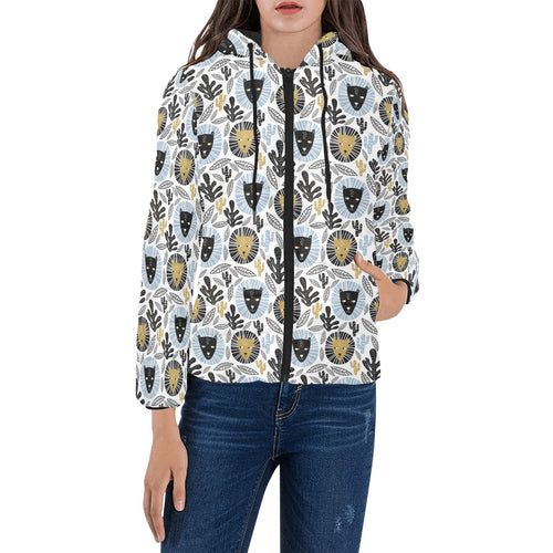 Lion Pattern Print Design 05 Women's Padded Hooded Jacket