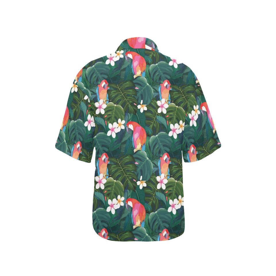 Parrot Palm tree leaves flower hibiscus pattern Women's All Over Print Hawaiian Shirt