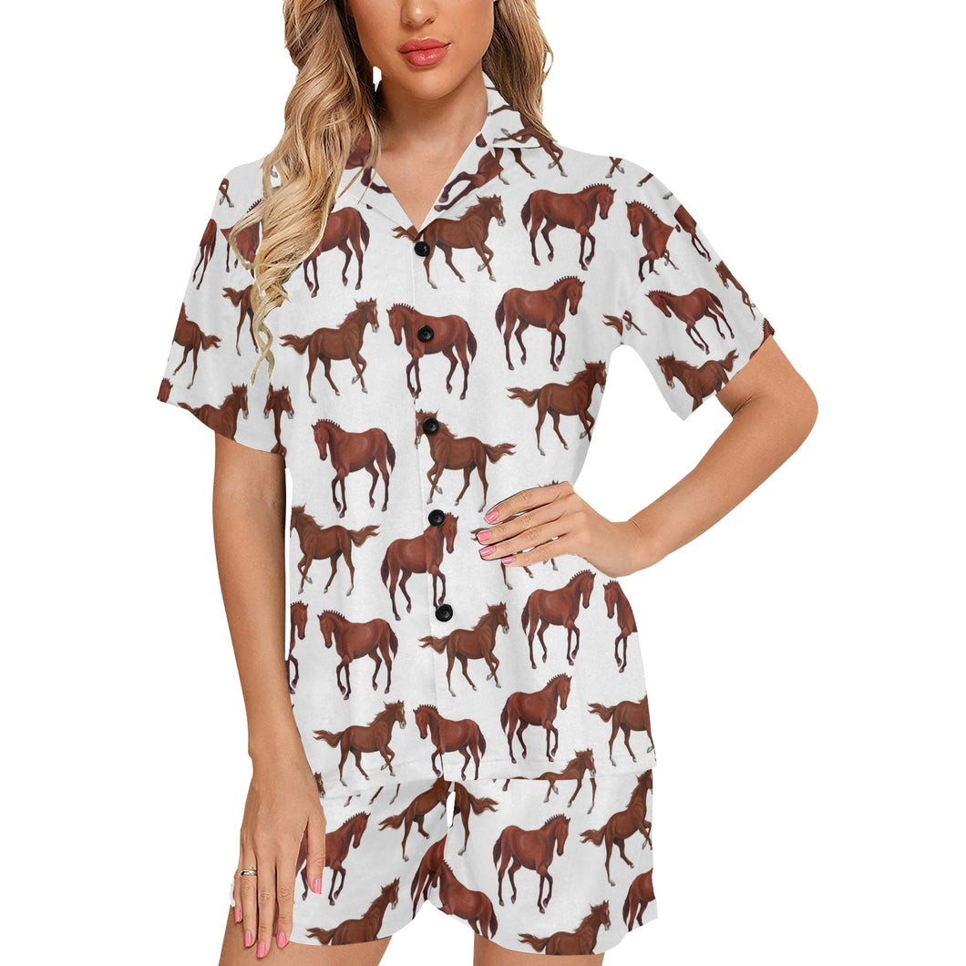 Horses running pattern background Women's V-Neck Short Pajama Set