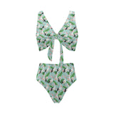 Pelican Pattern Print Design 01 Chest Bowknot High Waisted Bikini Swimsuit
