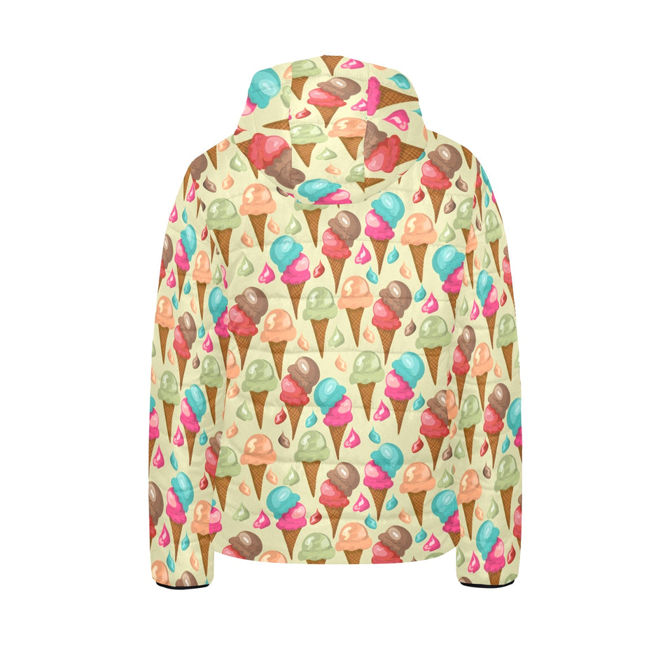 Colorful ice cream pattern Kids' Boys' Girls' Padded Hooded Jacket
