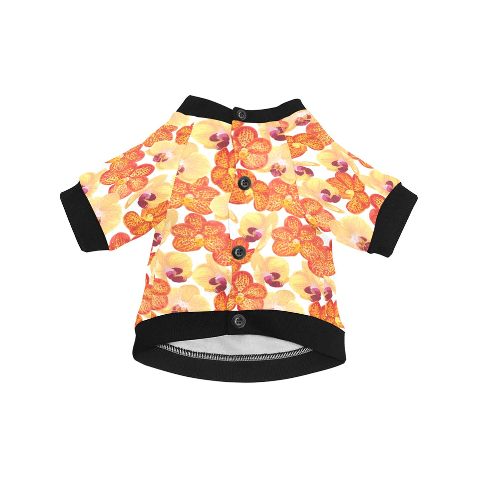 Orange yellow orchid flower pattern background All Over Print Pet Dog Round Neck Fuzzy Shirt