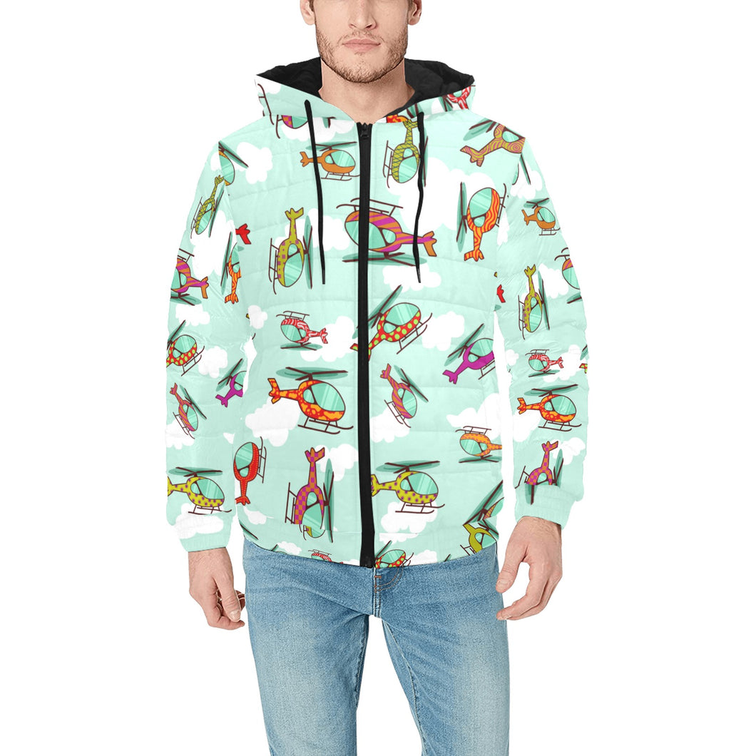 Helicopter design pattern Men's Padded Hooded Jacket