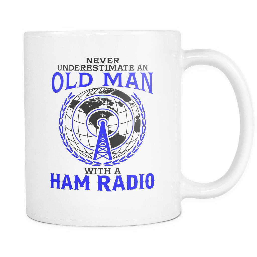 White Mug-Never Underestimate an Old Man With a Ham Radio ccnc001 hr0008