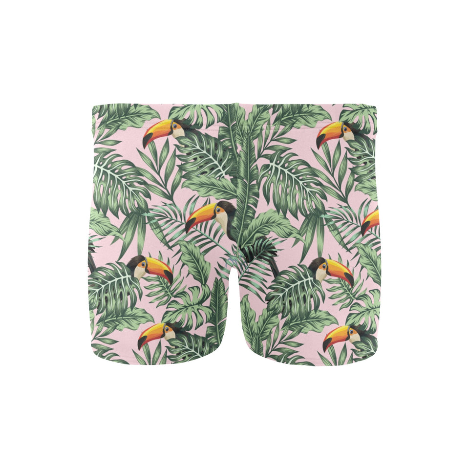 Toucan tropical green jungle palm pattern Men's Swimming Trunks