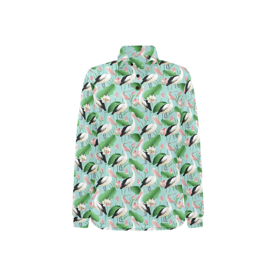 Pelican Pattern Print Design 01 Women's Long Sleeve Polo Shirt