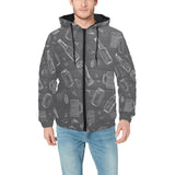 Beer hand drawn pattern Men's Padded Hooded Jacket
