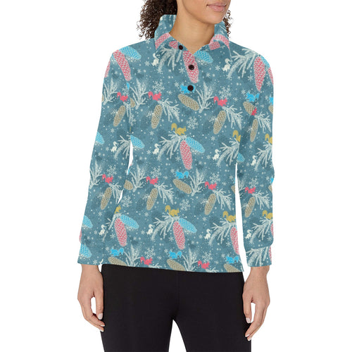 Squirrel Pattern Print Design 01 Women's Long Sleeve Polo Shirt