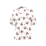 Cute pugs pink heart paw pattern Women's All Over Print Hawaiian Shirt