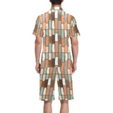 Wood Printed Pattern Print Design 02 Men's V-Neck Short Pajama Set