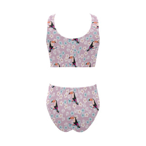 Beautiful toucan flower leaves Chest Bowknot High Waisted Bikini Swimsuit