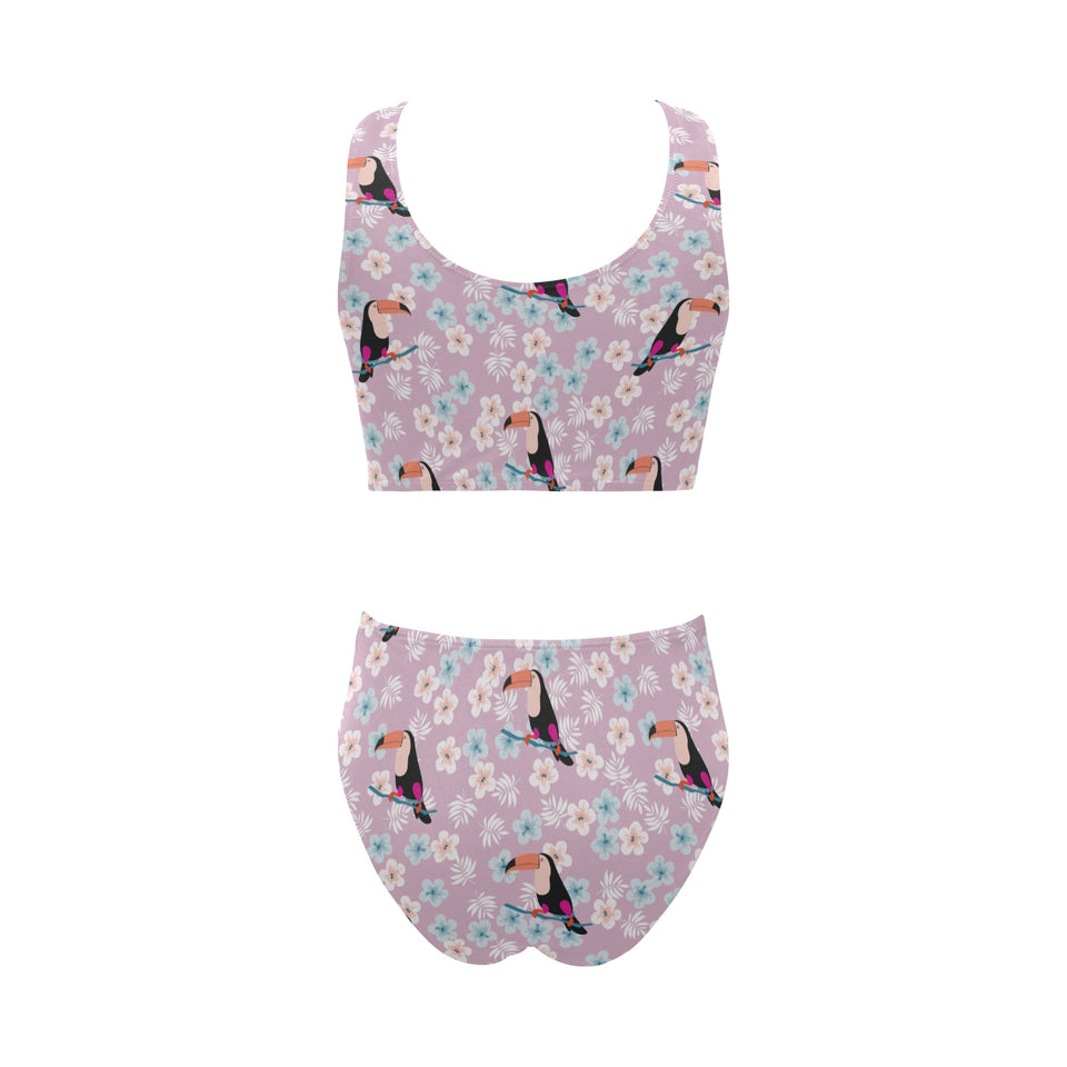Beautiful toucan flower leaves Chest Bowknot High Waisted Bikini Swimsuit