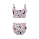 Beautiful toucan flower leaves Chest Bowknot High Waisted Bikini Swimsuit