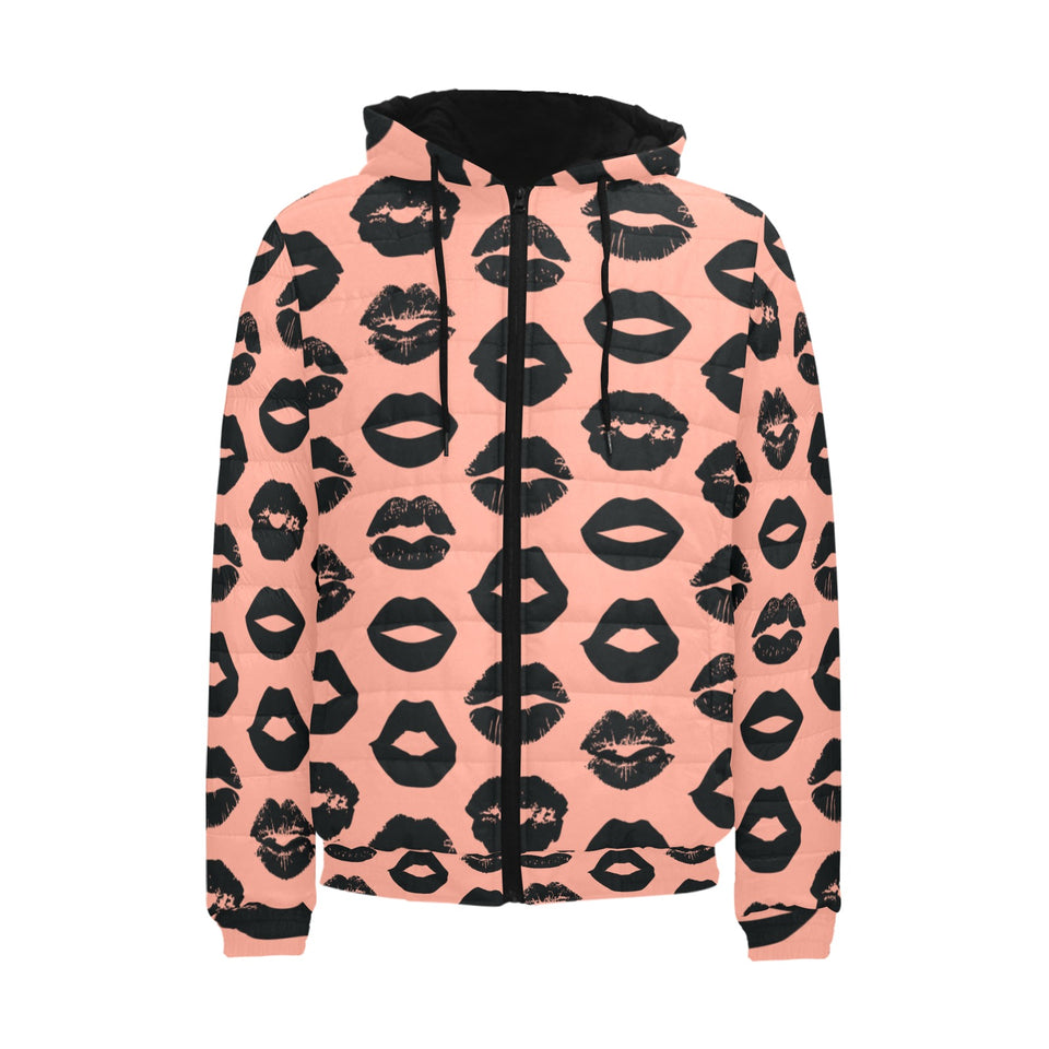 Lips Pattern Print Design 02 Men's Padded Hooded Jacket