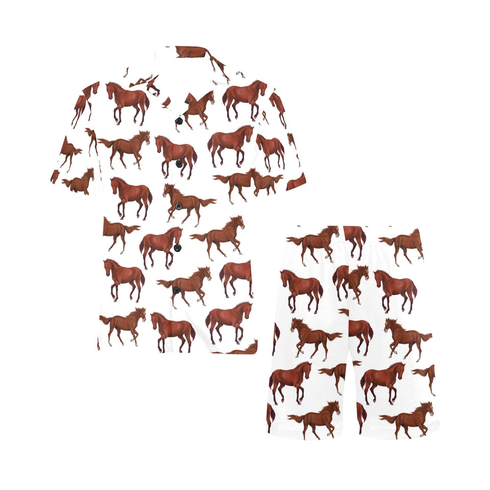 Horses running pattern background Men's V-Neck Short Pajama Set